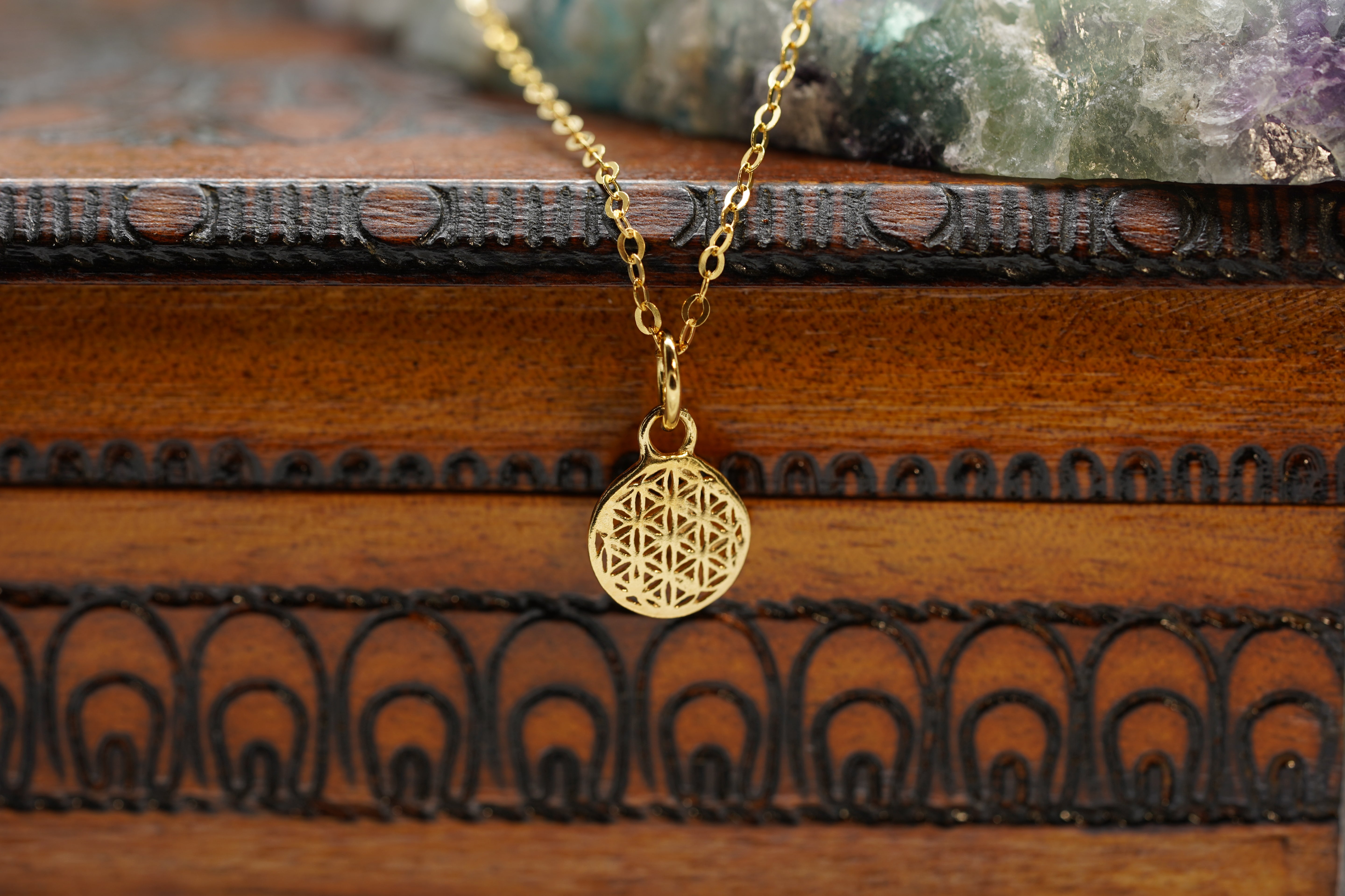 Blume des Lebens Kette, Blume des Lebens Anhänger, Kette vergoldet, Schmuck vergoldet 
