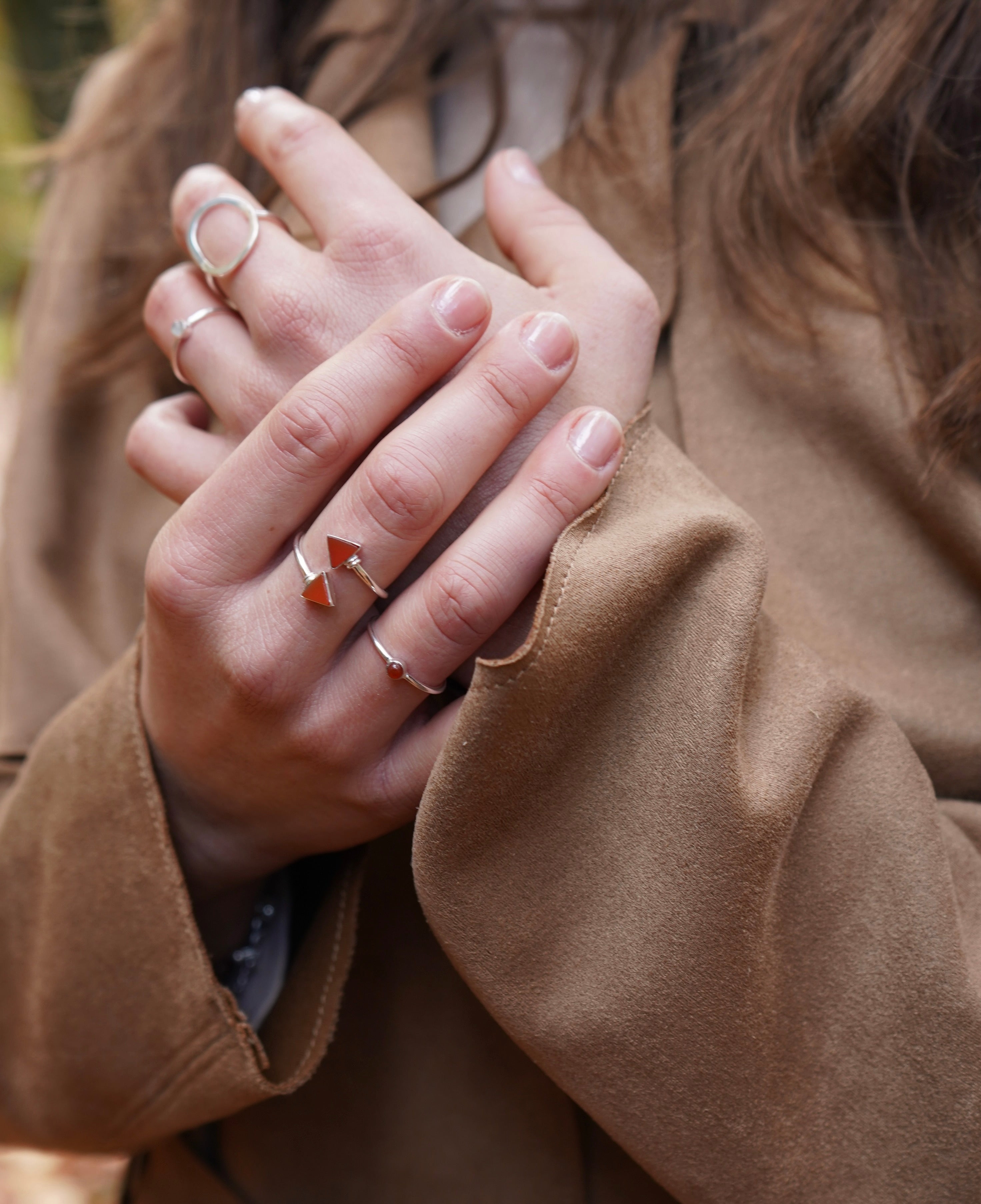 Ring Dreieck, Dreieck Ring, Ring mit Dreieck, Karneol Ring, Maka Offen Ring
