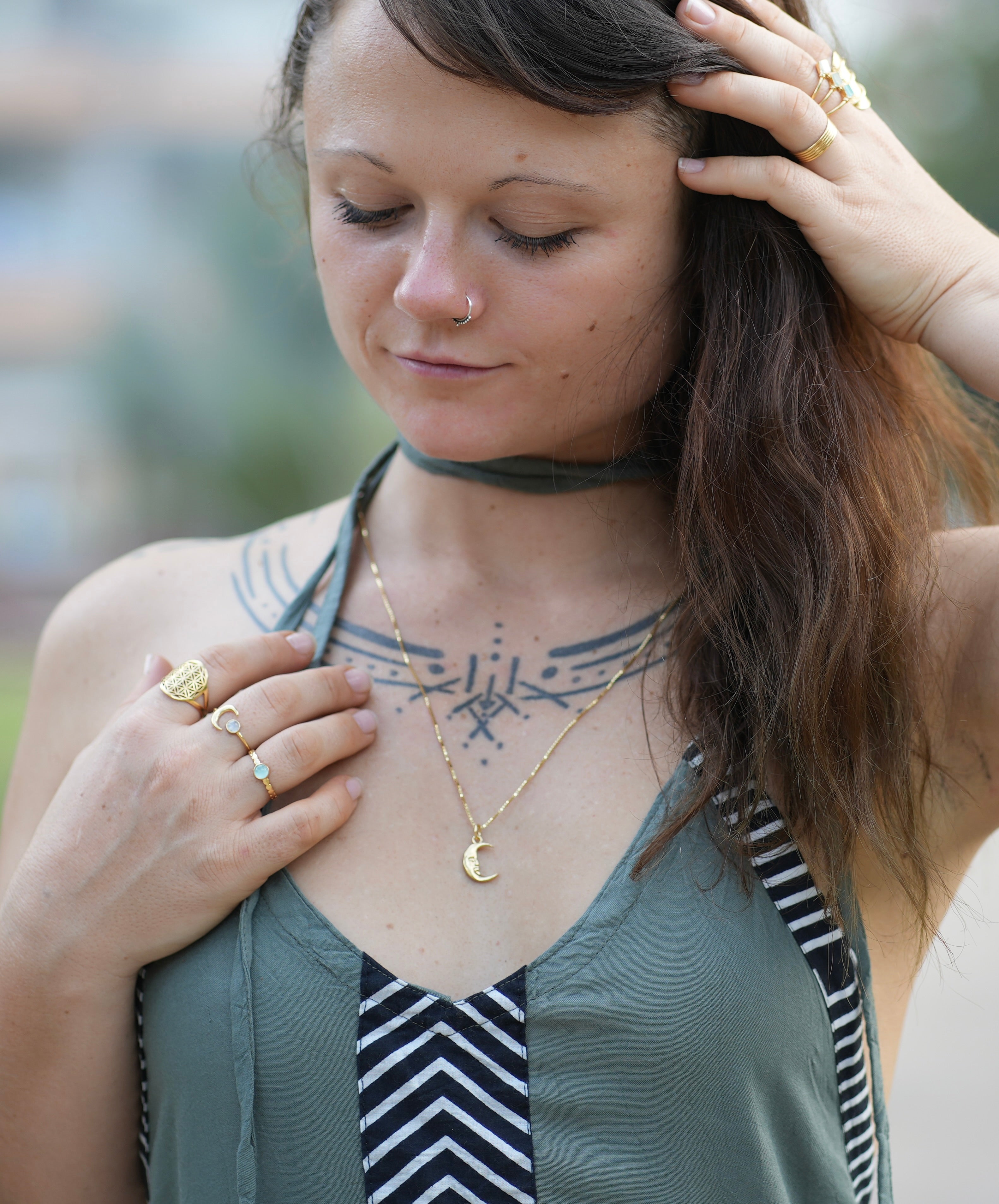 Mond Kette, Mond Anhänger, Mond Schmuck, Mond Kette Gold